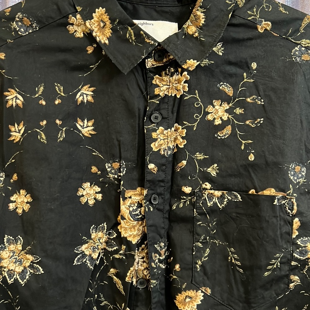 Urban Outfitters Your Neighbor button down Black with yellow floral print shirt